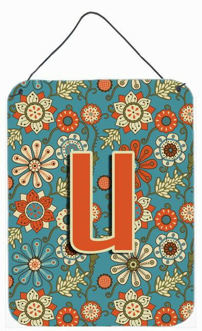 Letter U Flowers Retro Blue Wall or Door Hanging Prints CJ2012-UDS1216