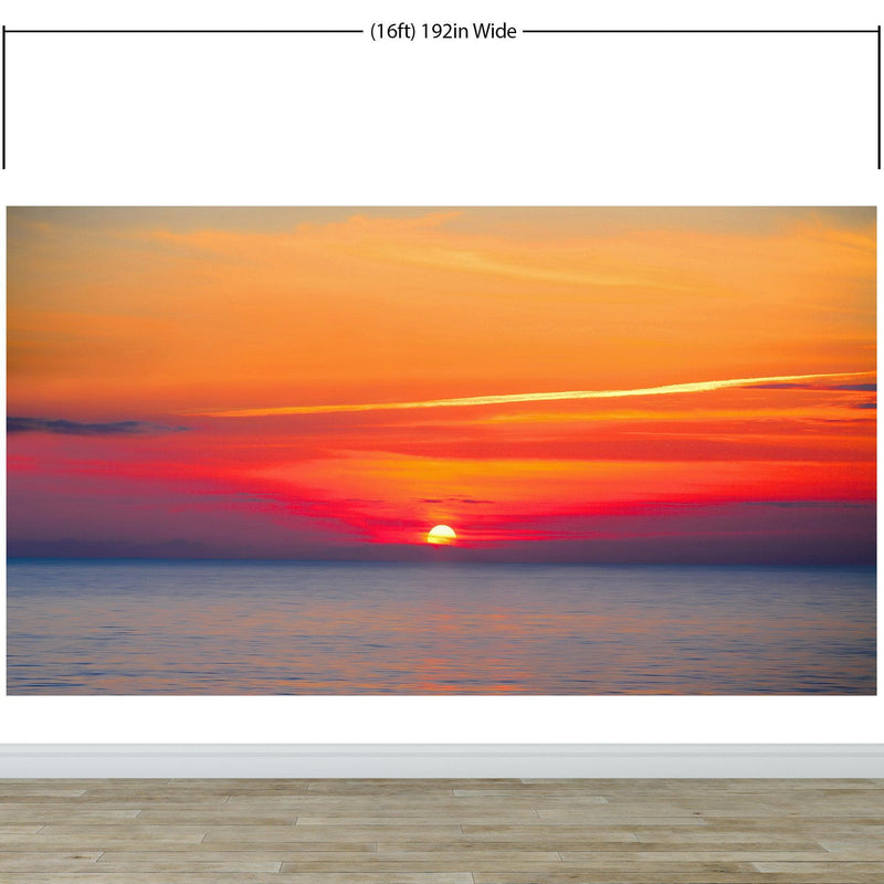 Red Sky Sunset over Beach Wall Mural Decal Sticker