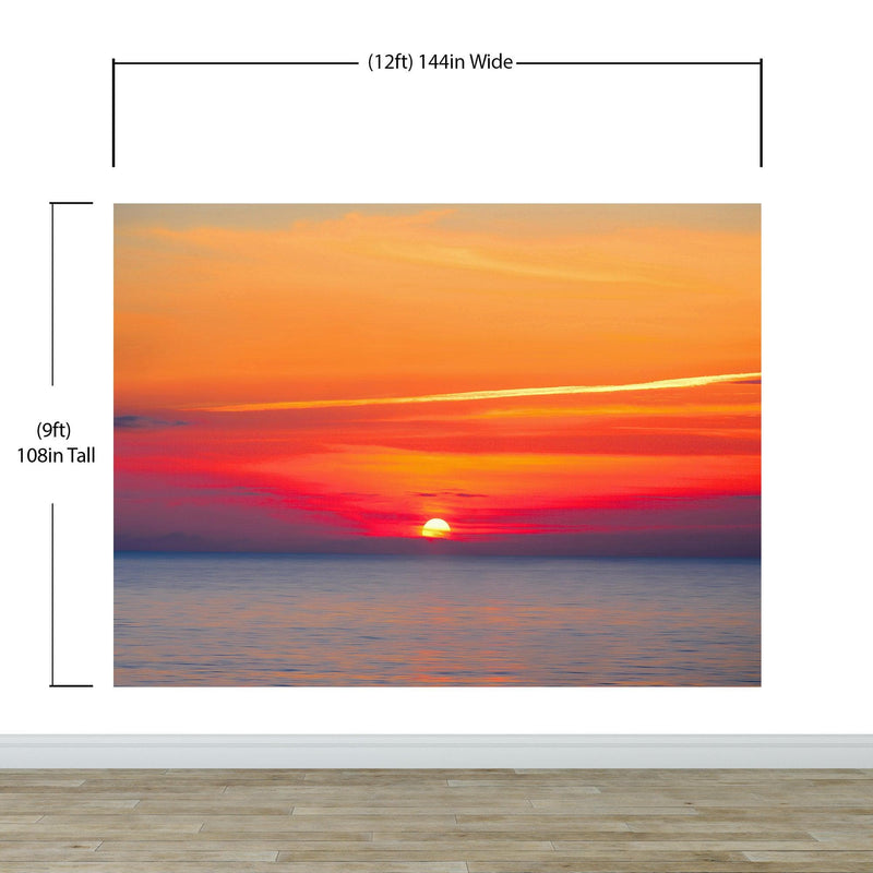 Red Sky Sunset over Beach Wall Mural Decal Sticker