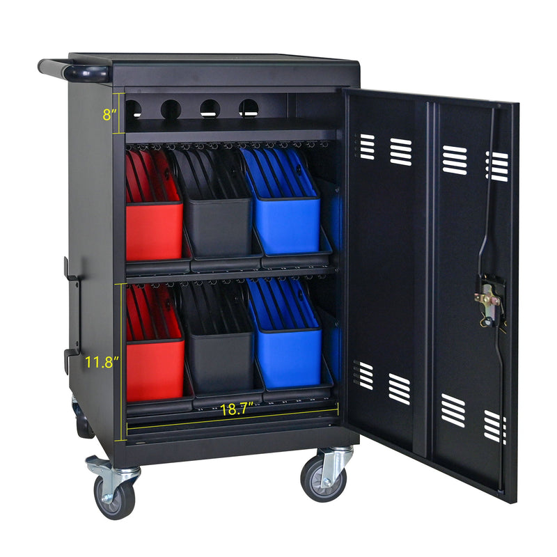 32 Bit Device Charging Trolley For Tablets And Laptops With Cable Management, Removable Doors - Matte Black, photo 8 of 13