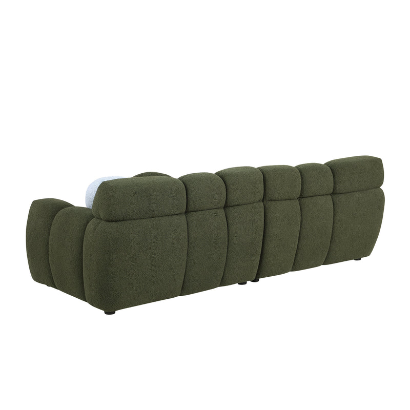 87.4 length, 35.83" deepth, human body structure for USA people, marshmallow sofa,boucle sofa, 3 seater, OLIVE GREEN BOUCLE