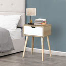 Side Table With 1 Drawer, Mid-Century Modern Storage Cabinet For Bedroom - White / Wood by HouseOfZazla