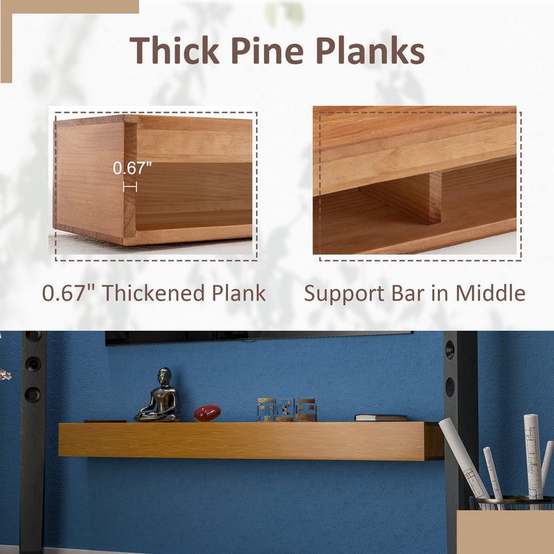 72" Fireplace Mantel Wooden Wall Mounted Floating Shelf 8" Deep Solid Pine Wood,Natural