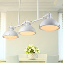 GobekUsa Symmetrical Island Pendant Light - Loft Style Metal Ceiling Lamp with Dome Shade - 3 Lights - Black/White