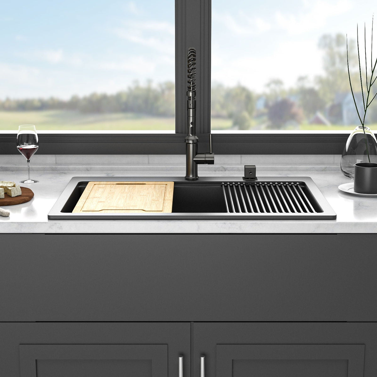 Granite Composite Quartz Kitchen Sink With Workstation Features And Drop In Design, photo 11 of 16