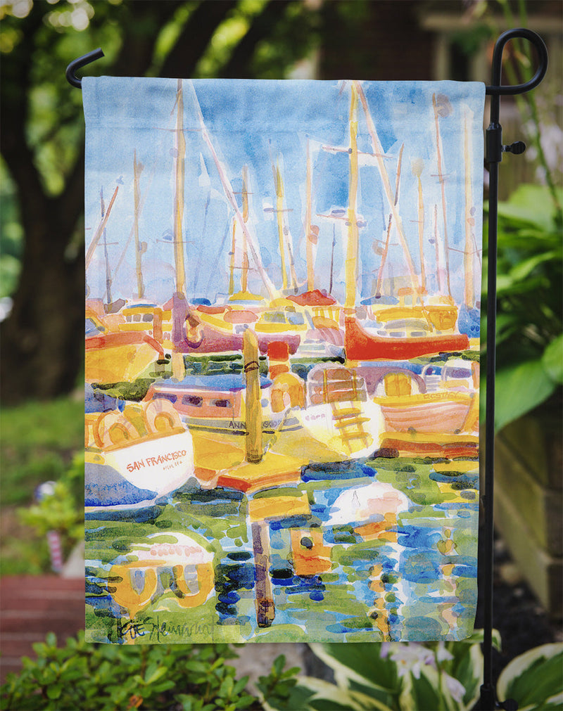 Boats at Harbour Pier  Garden Flag – Decorative Outdoor Yard Flag