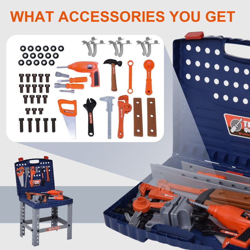 68 Pcs Kids Tool Bench, Foldable Pretend Workbench Toy Tool Set, Power Tools Workshop with Electric Drill for Toddler 3 to 6 Years Old