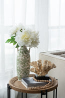 5.9x5.9x15.6' White Ceramic Flower Vase with Green Floral Pattern and Small Handles by HouseOfZazla