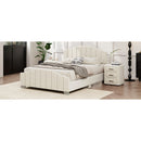 3 Pieces Bedroom Sets Queen Size Velvet Upholstered Platform Bed Vertical Channel Tufted Headboard and Two Three-drawer Nightstands,Beige
