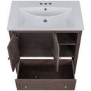30" Bathroom Vanity with Sink, Bathroom Storage Cabinet with Doors and Drawers, Solid Wood Frame, Ceramic Sink, Brown