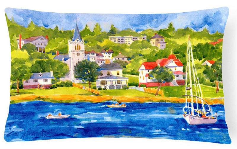 Harbour Scene with Sailboat  Decorative   Canvas Fabric Pillow