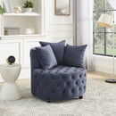 Modern Upholstered Swivel Chair With Button Tufted Design And Movable Wheels by HouseOfZazla