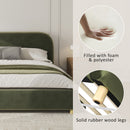 California King Size Upholstered Bed Frame With Velvet Fabric And Curve Design Thick Headboard, Solid Wood Legs, Olive by HouseOfZazla