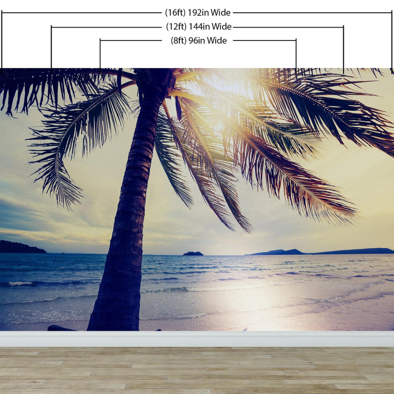 Beach Palm Tree Coastline Sunset Wall Mural