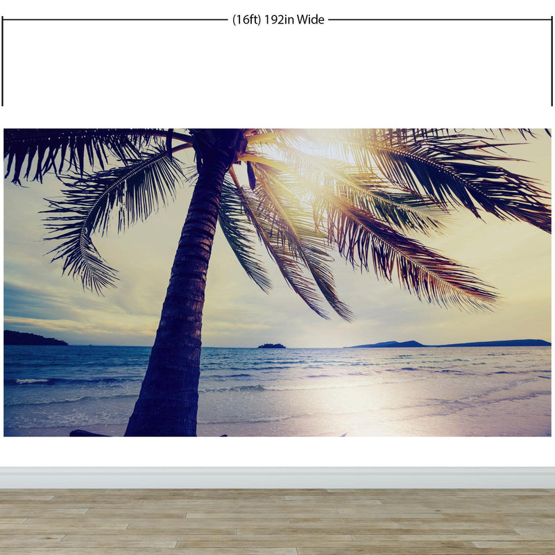 Beach Palm Tree Coastline Sunset Wall Mural