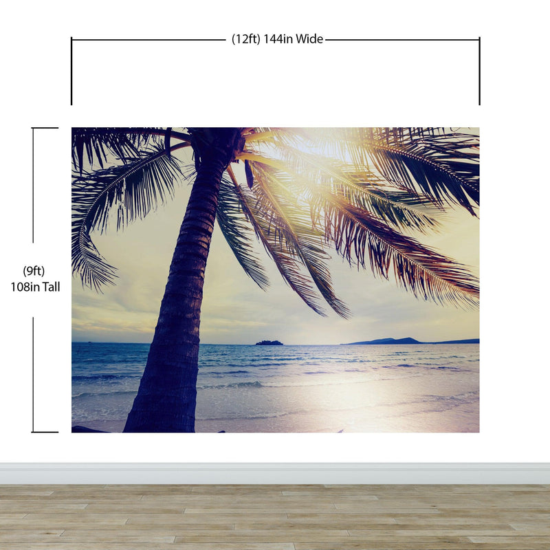 Beach Palm Tree Coastline Sunset Wall Mural