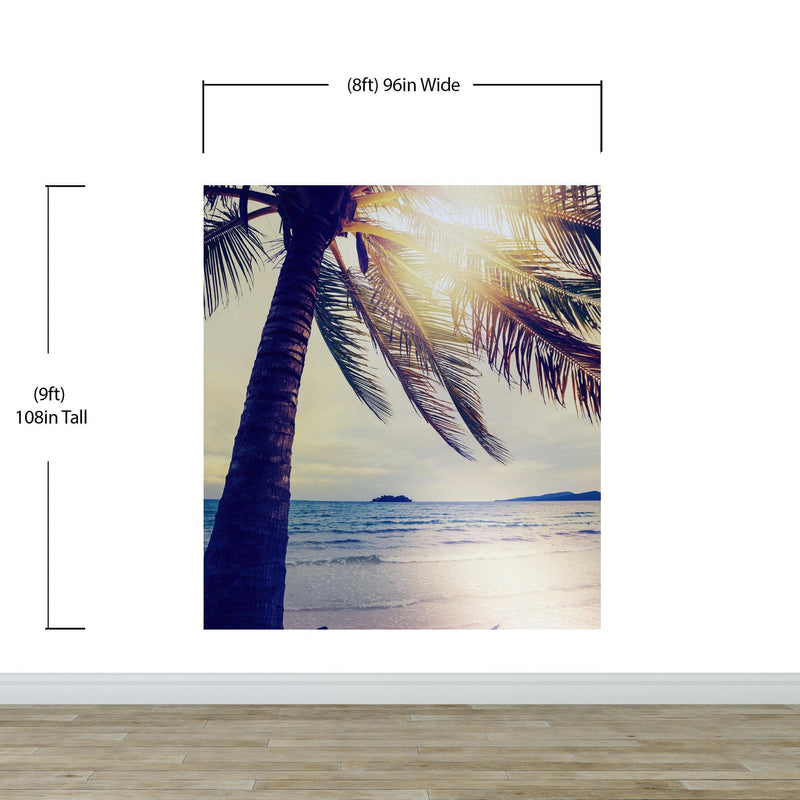 Beach Palm Tree Coastline Sunset Wall Mural