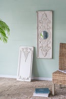 Large Wooden Wall Art Panels With Distressed Round Mirror Accents (Set of 2) - White