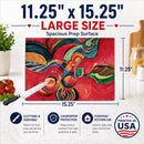 Red Flowers and berries Cutting Board Tempered Glass Kitchen Cutting Surface, Heat Resistant Chopping, Non-Slip Feet, Food Prep & Serving