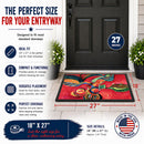 Red Flowers and berries Doormat Indoor Outdoor 18H X 27W Front Door Mat Rugs for Entryway, Non Slip Washable