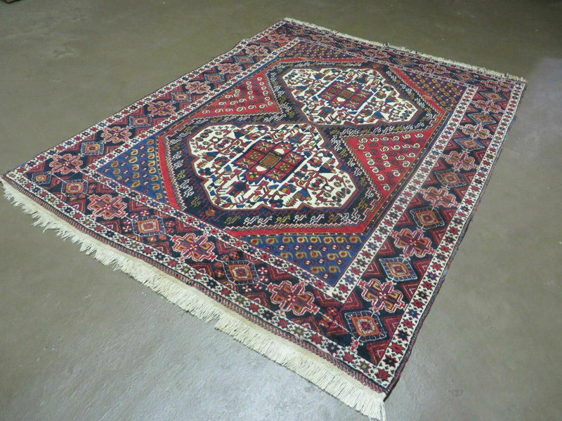 4' X 5.5' Vintage Handmade Turkish Tribal Wool Rug Medallion Nice