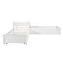 L Shaped Platform Bed With Trundle And Drawers Linked With Built In Desk by HouseOfZazla