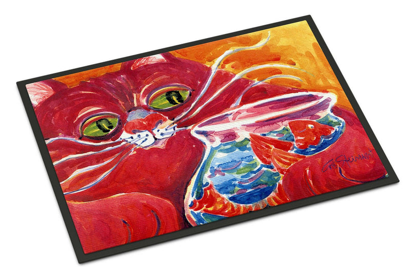 Big Red Cat at the fishbowl Indoor or Outdoor Mat 18x27 Doormat