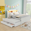 Full Size Platform Bed With Storage LED Headboard, Twin Trundle And 3 Drawers - White by HouseOfZazla