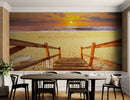Yellow Sunset on Beach Wallpaper Mural.