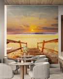 Yellow Sunset on Beach Wallpaper Mural.