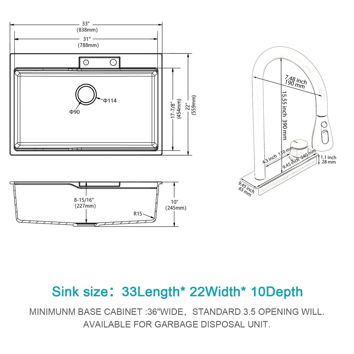 Waterfall Kitchen Sink With Pull Out Faucet & Cup Washer, photo 16 of 40