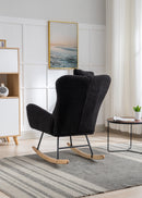 35.5 inch Rocking Chair, Soft Teddy Velvet Fabric Rocking Chair for Nursery, Comfy Wingback Glider Rocker with Safe Solid Wood Base for Living Room Bedroom Balcony (dark grey)