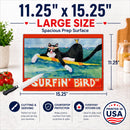 Black and white Cat Surfin Bird Cutting Board Tempered Glass Kitchen Cutting Surface, Heat Resistant Chopping, Non-Slip Feet, Food Prep & Serving
