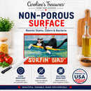 Black and white Cat Surfin Bird Cutting Board Tempered Glass Kitchen Cutting Surface, Heat Resistant Chopping, Non-Slip Feet, Food Prep & Serving