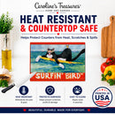 Black and white Cat Surfin Bird Cutting Board Tempered Glass Kitchen Cutting Surface, Heat Resistant Chopping, Non-Slip Feet, Food Prep & Serving