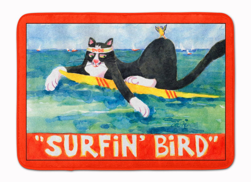 Black and white Cat Surfin Bird Machine Washable Memory Foam Mat 6051RUG