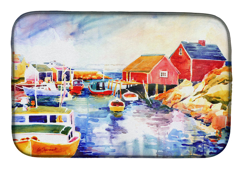 Boats at Harbour with a view Dish Drying Mat – Absorbent, Artistic Kitchen Essentials 6059DDM