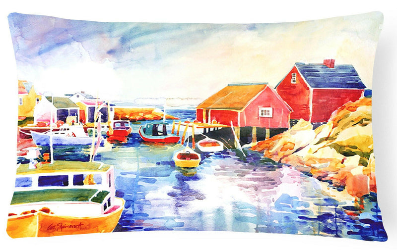 Boats at Harbour with a view Decorative   Canvas Fabric Pillow