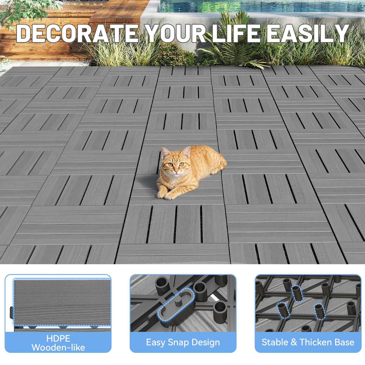 9 Pcs Interlocking Deck Tiles, 12" x 12" HDPE Outdoor Flooring, photo 10 of 10
