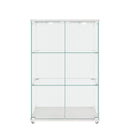 Modern Display Cabinet With LED Lights, Transparent Tempered Glass 2 Door Storage Case With 3 Shelves