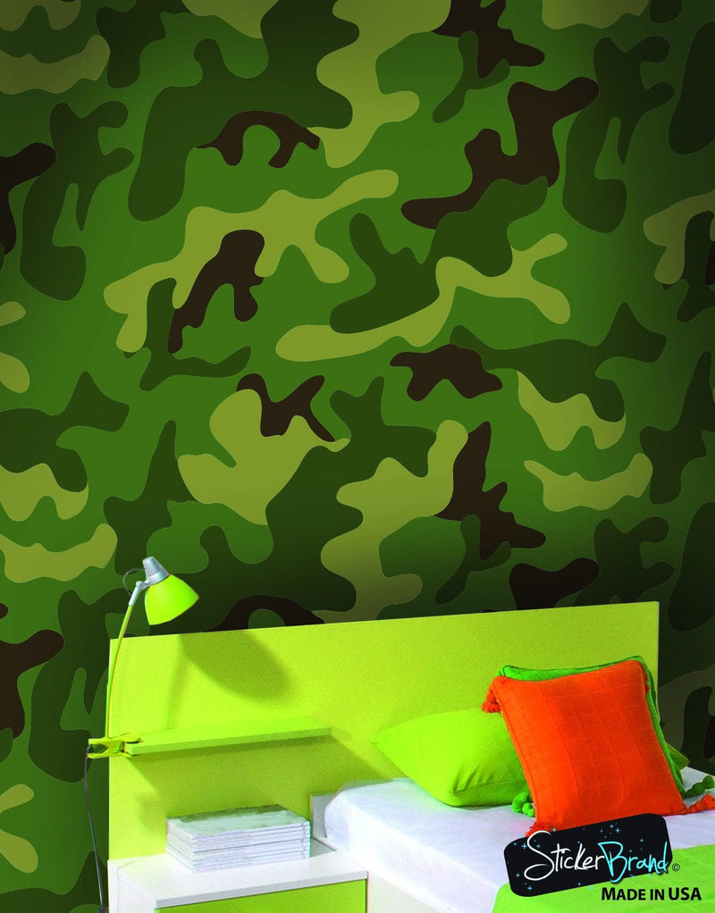 Woodland Green Military Combat Camo Camouflage Wall Mural