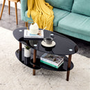 Oval Glass Coffee Table, Modern Table In Living Room Oak Wood Leg Tea Table 3-Layer Tempered Glass Table - Brown / Black by Unique Piece Furniture