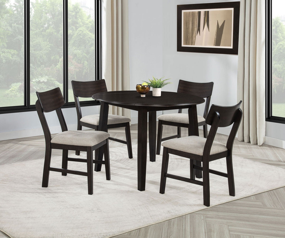 Catley 5-piece Round Drop Leaf Dining Table Set Dark Coffee, photo 4 of 7