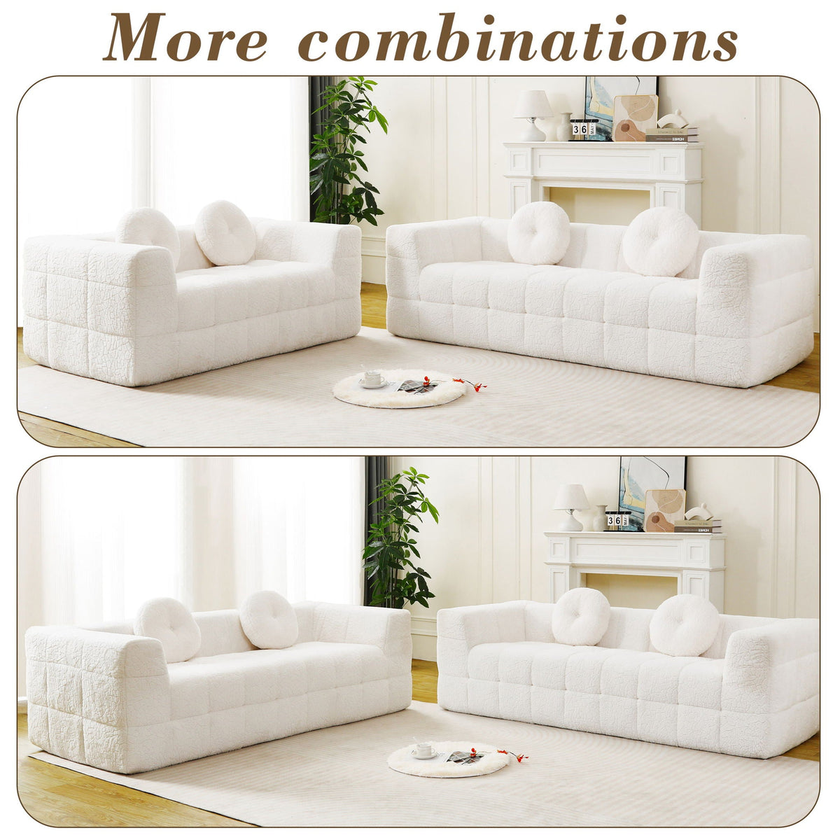 Boneless 3 Seater Sofa With Circular Throw Pillows - Beige, photo 6 of 13