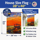 Sunset at the Dock House Flag 28x40 Porch Sleeve Pole Decorative Outside Yard Banner Artwork Wall Hanging, Polyester