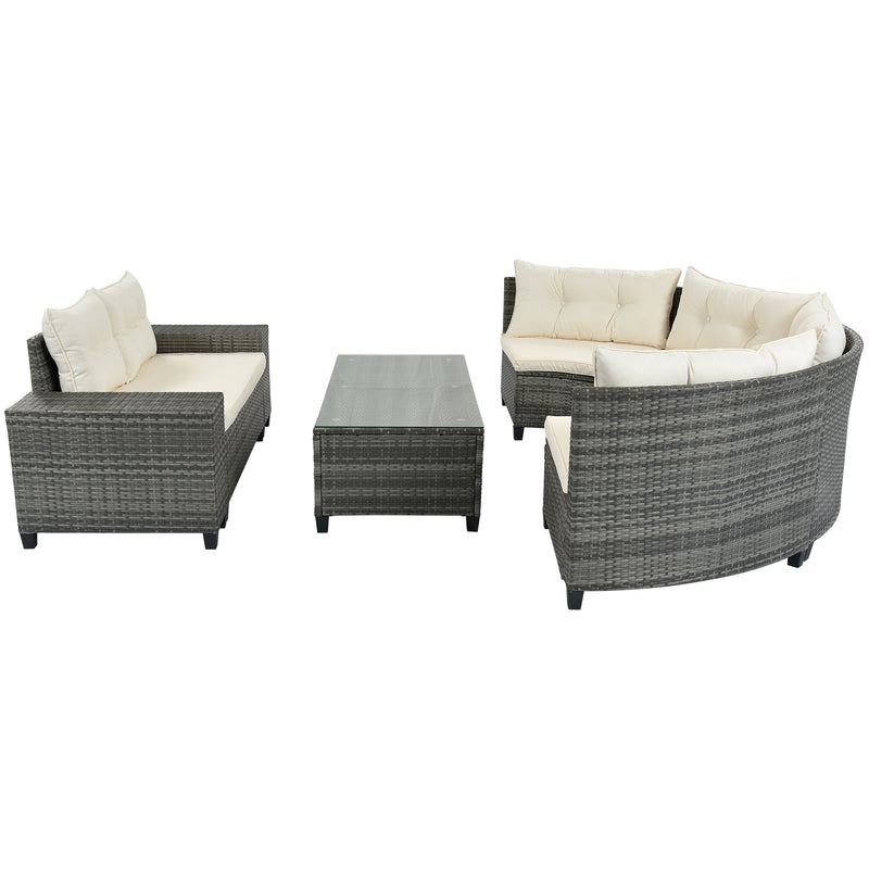 Walker Edison | 8-pieces Outdoor Wicker Round Sofa Set