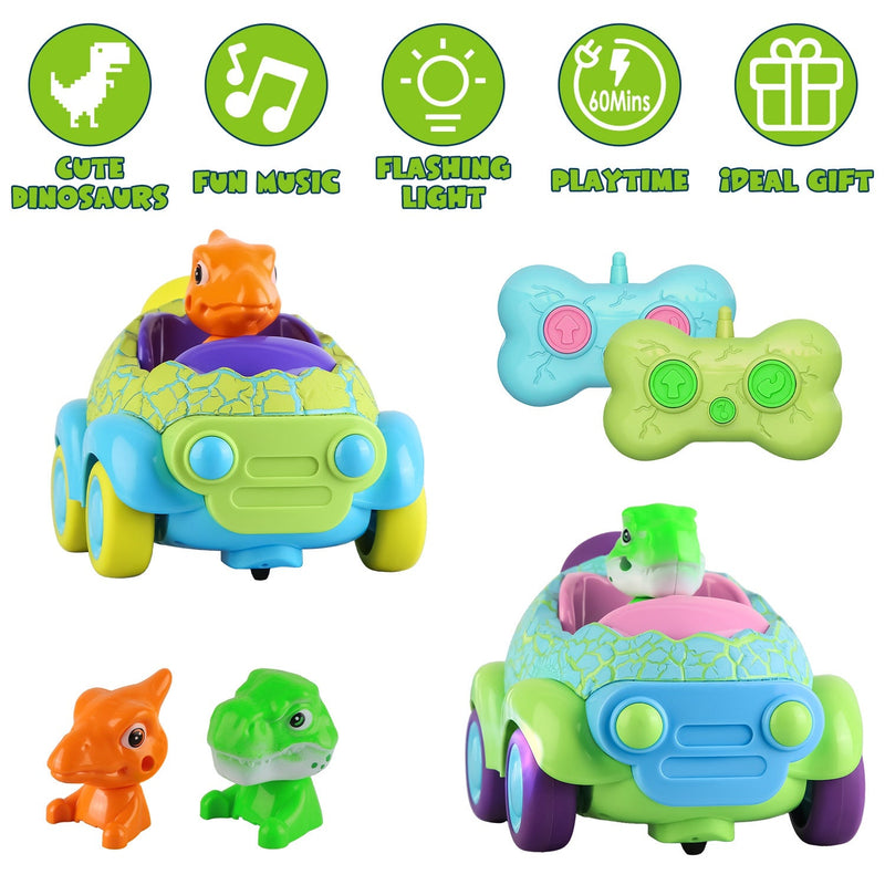 2Pack Dinosaur Remote Control Cars for Toddlers Rechargeable RC Cars with Light Music Birthday Gift For Boys Girls Aged 3 4 5 6 Years Old, photo 8 of 11
