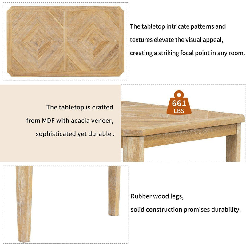 7-Piece Farmhouse Dining Set Classic Rustic Table and 6 high-back design Chairs for Dining Room, Kitchen (Natural Wood Wash)