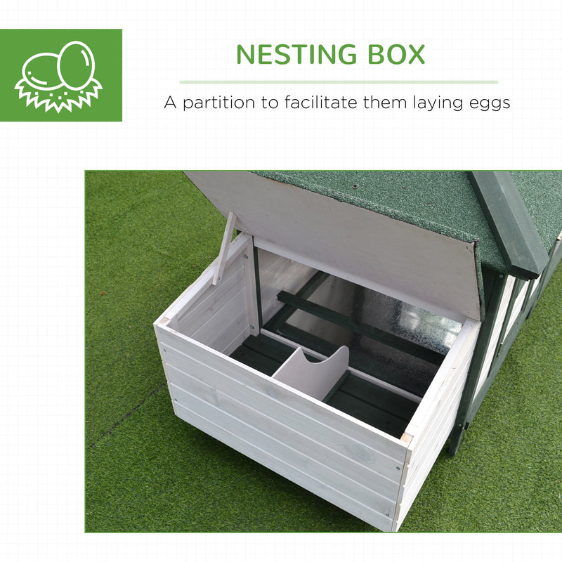 77" Wooden Chicken Coop with Nesting Box, Cute Outdoor Hen House with Removable Tray, Ramp Run, for Garden Backyard, Green