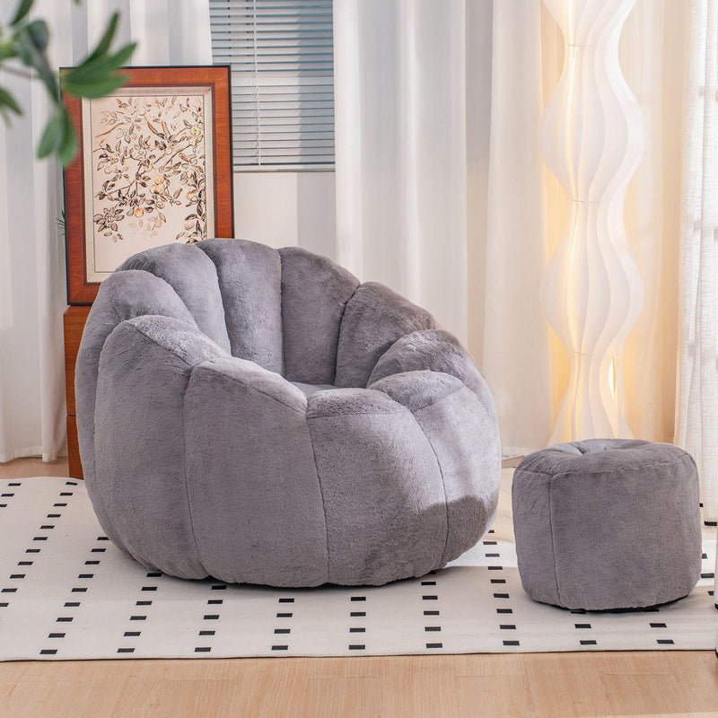 Giant Bean Bag Chair, Oversized Bean Bag Couch for Adults and Kids, Faux Fur Shell-Shaped Large Bean Bag Chair with Filler, Stuffed Big Accent Sofa Chair Floor Sofa for Gaming, Reading